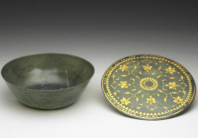 图片[2]-Jade round lidded bowl with gold foil, India-China Archive